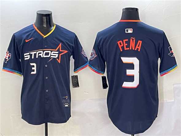 Men%27s Houston Astros #3 Jeremy Pena Navy 2025 City Connect With Texas Patch Limited Stitched Jersey